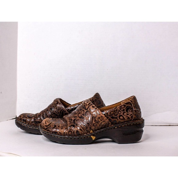 BOC Born On Concept Clogs Brown Tooled Leather Peggy Size 40 US 9 - Picture 1 of 5